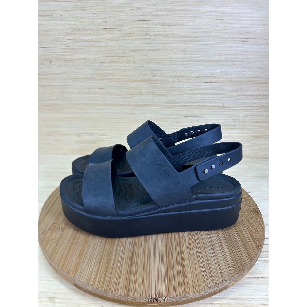 Crocs Brooklyn Low Wedge Black Platform Sandals LiteRide Womens 9 206453